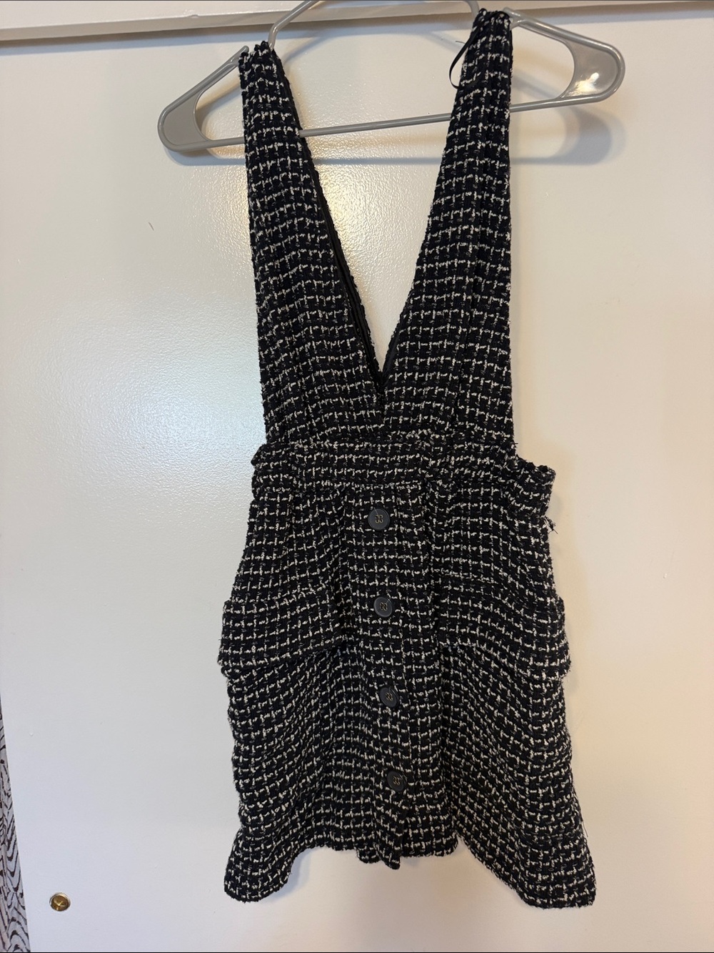 Zara Black & White Tweed Pinafore Mini Dress